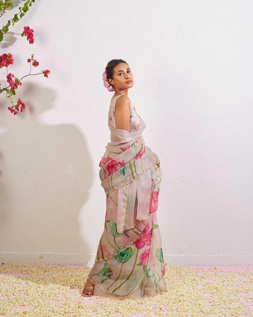 YNF ORGANZA KESH162 VRT85 SAREES WHOLESALE READY TO WEAR ORGANZA PRINTED PRE DRAPED HAND WORK WHITE CUT WORK SAREES MANUFACTURER