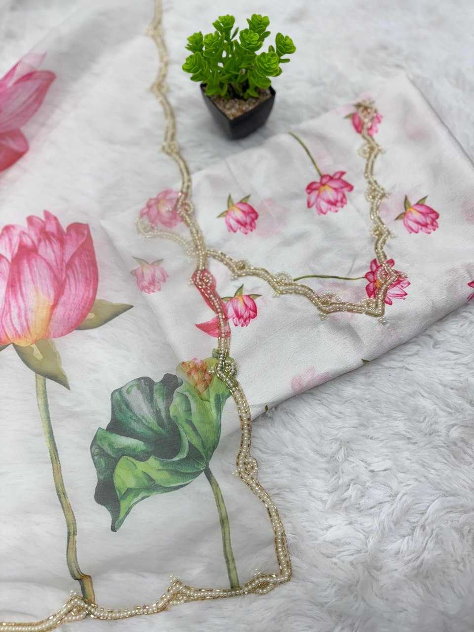 YNF ORGANZA KESH162 VRT85 SAREES WHOLESALE READY TO WEAR ORGANZA PRINTED PRE DRAPED HAND WORK WHITE CUT WORK SAREES MANUFACTURER