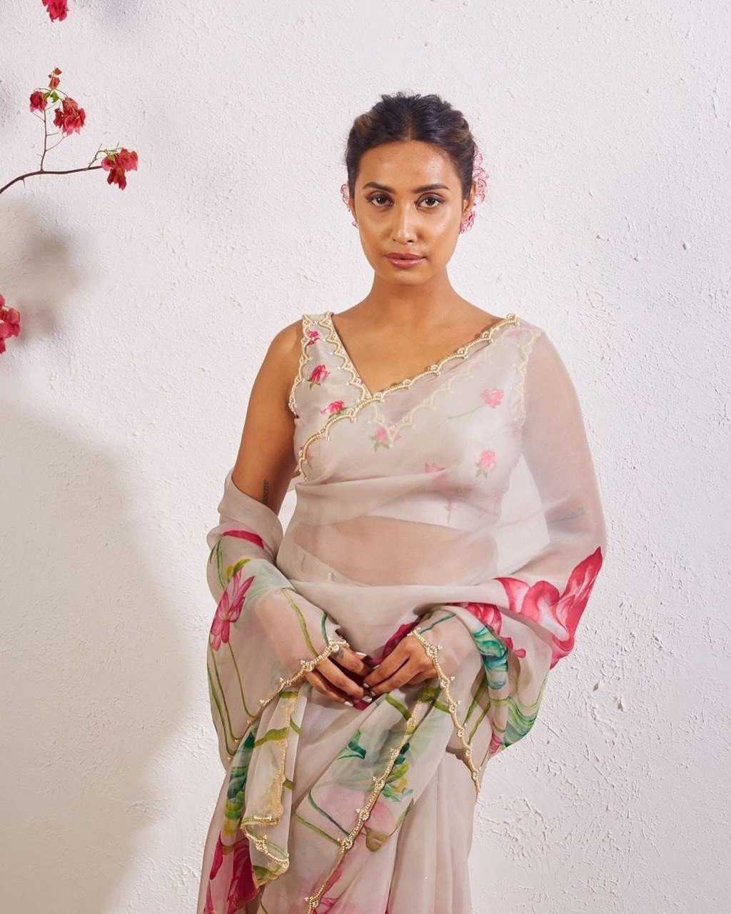 YNF ORGANZA KESH162 VRT85 SAREES WHOLESALE READY TO WEAR ORGANZA PRINTED PRE DRAPED HAND WORK WHITE CUT WORK SAREES MANUFACTURER