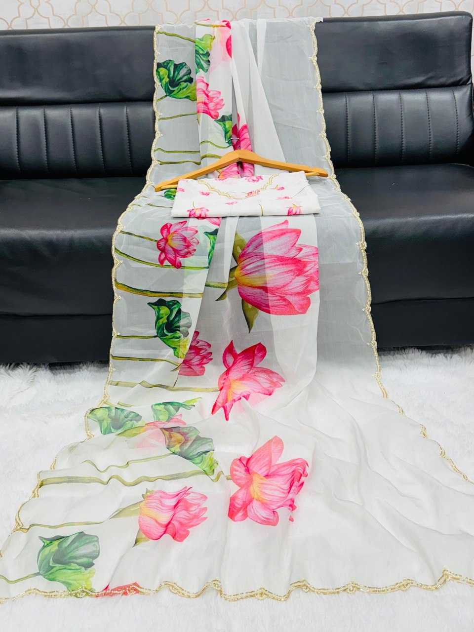 YNF ORGANZA KESH162 VRT85 SAREES WHOLESALE READY TO WEAR ORGANZA PRINTED PRE DRAPED HAND WORK WHITE CUT WORK SAREES MANUFACTURER