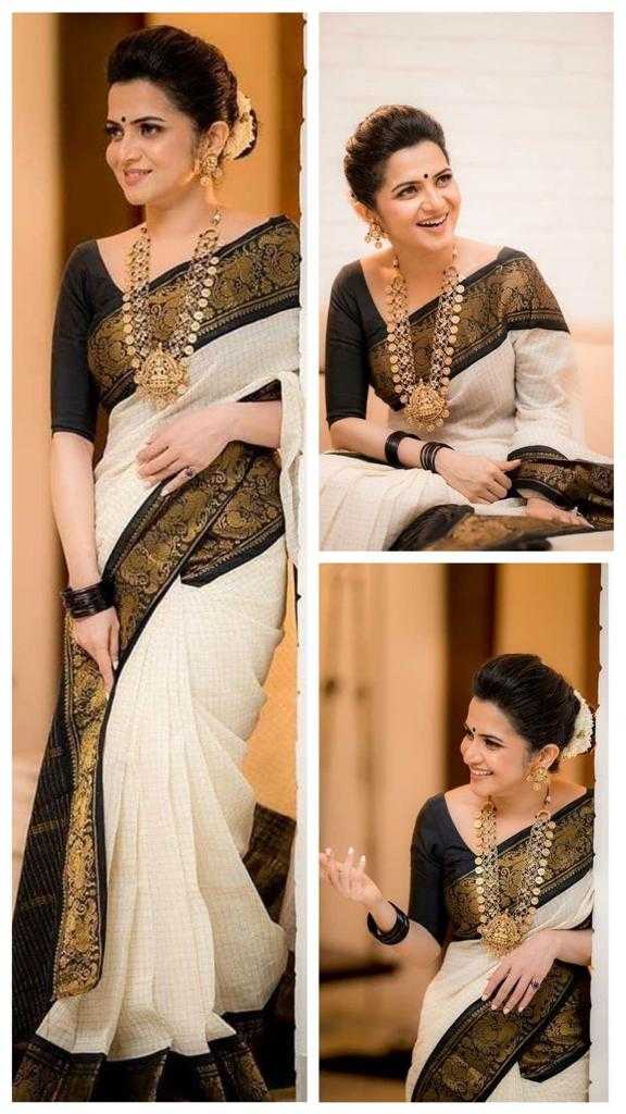 Ynf Banarasi Soft Silk RIN101 WHITE CHEX Silk Sarees Festive Collections Wholesale Kerala Kasavu Sarees White Silk Sarees Onam Collections Manufacturer