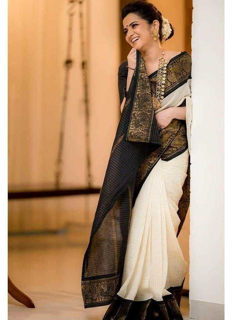 Ynf Banarasi Soft Silk RIN101 WHITE CHEX Silk Sarees Festive Collections Wholesale Kerala Kasavu Sarees White Silk Sarees Onam Collections Manufacturer
