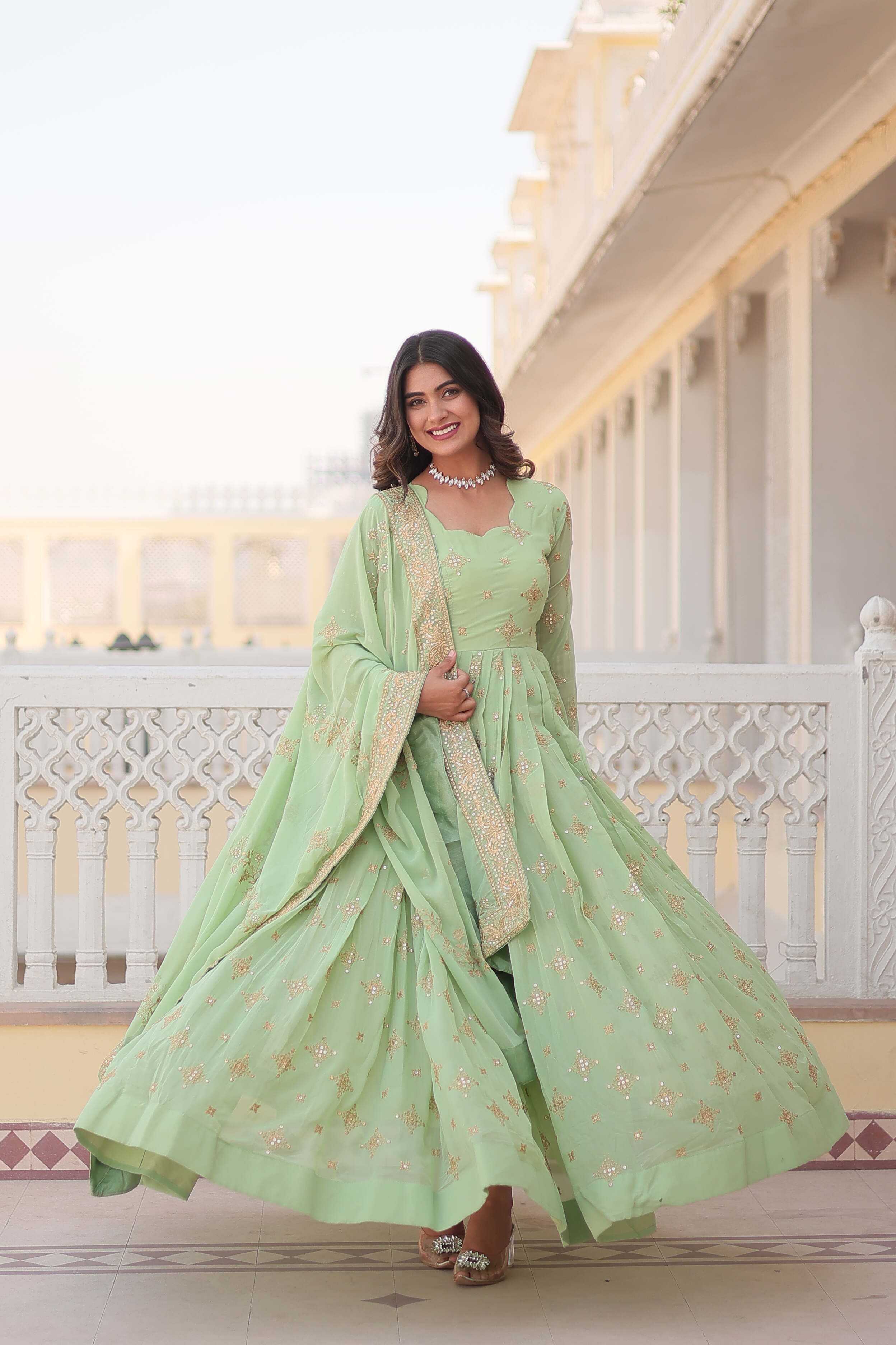 Ynf Faux Georgette KESH215 KA-1102 Gowns Wholesale Embroidery Gowns Georgette Gown Sequin Gowns Manufacturer