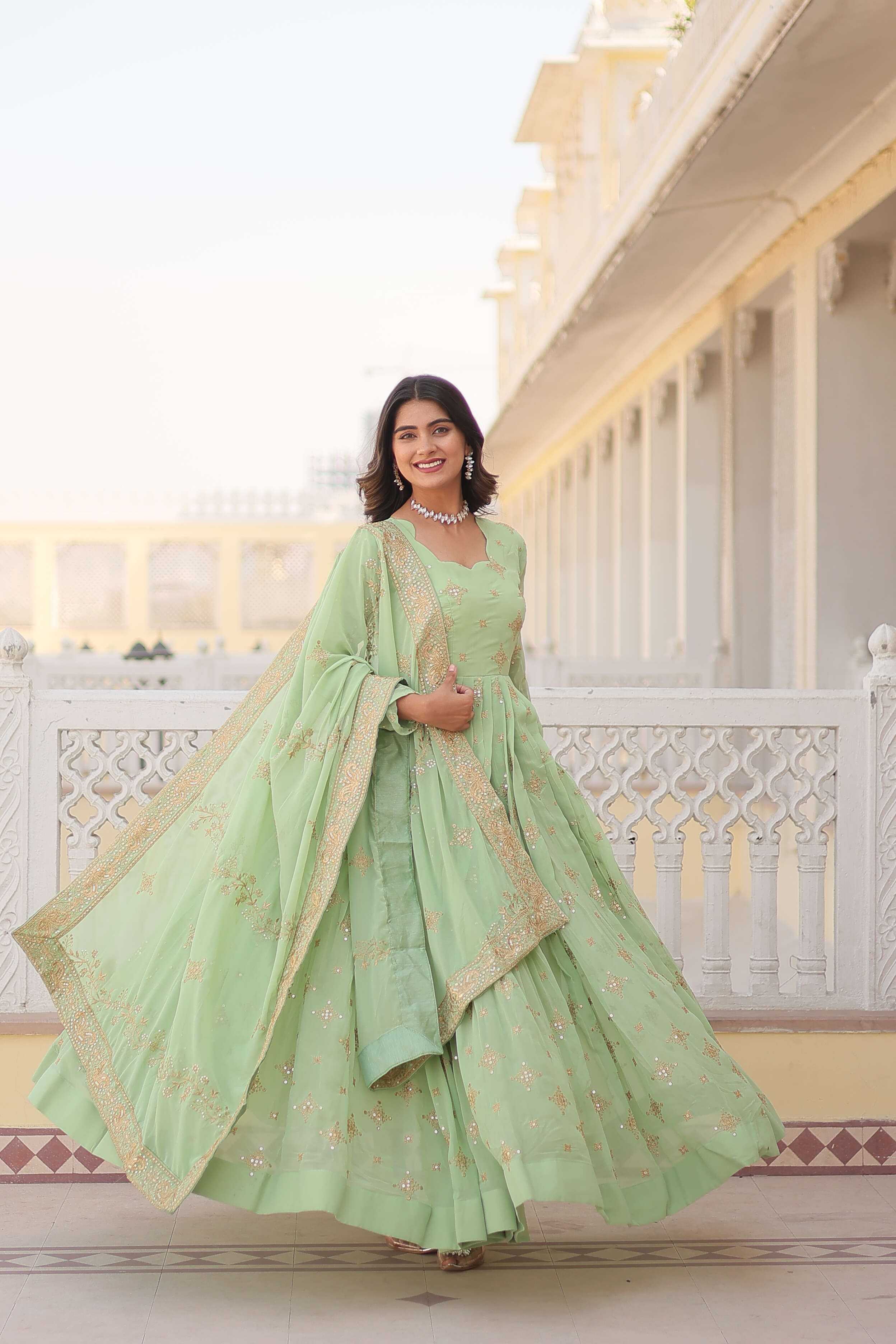Ynf Faux Georgette KESH215 KA-1102 Gowns Wholesale Embroidery Gowns Georgette Gown Sequin Gowns Manufacturer