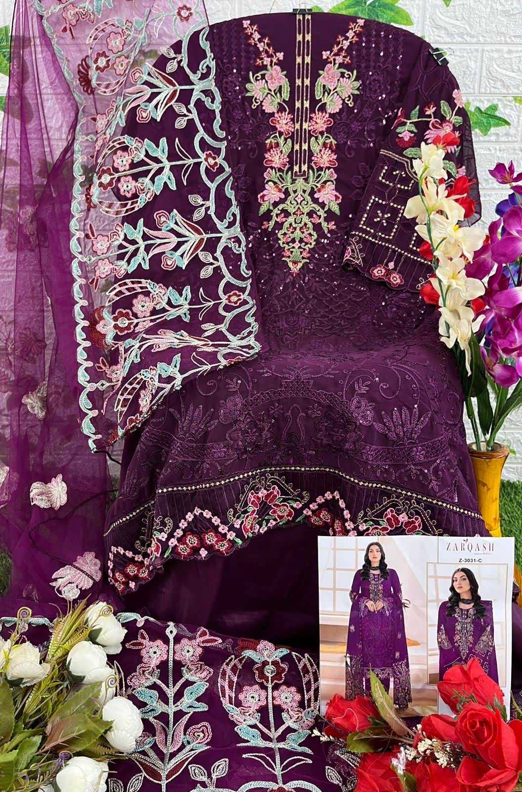 Ynf Georgette KESH180 ZARQASH Z-3081B Suits & Dresses Islamic Clothing Festive Collections Wholesale Pakistani Suits Unstitched Suits Georgette Suit Manufacturer