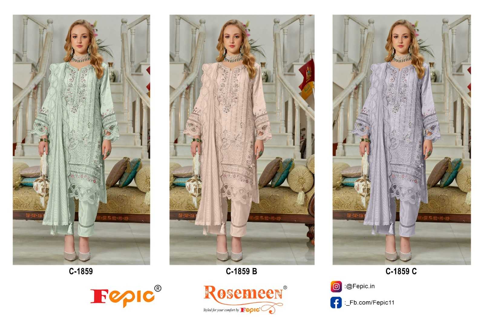 Ynf Kota Chex KESH446 FEPIC ROSEMEEN-1859 Suits & Dresses Islamic Clothing Festive Collections Wholesale Pakistani Suits Unstitched Suits Embroidery Suits Manufacturer