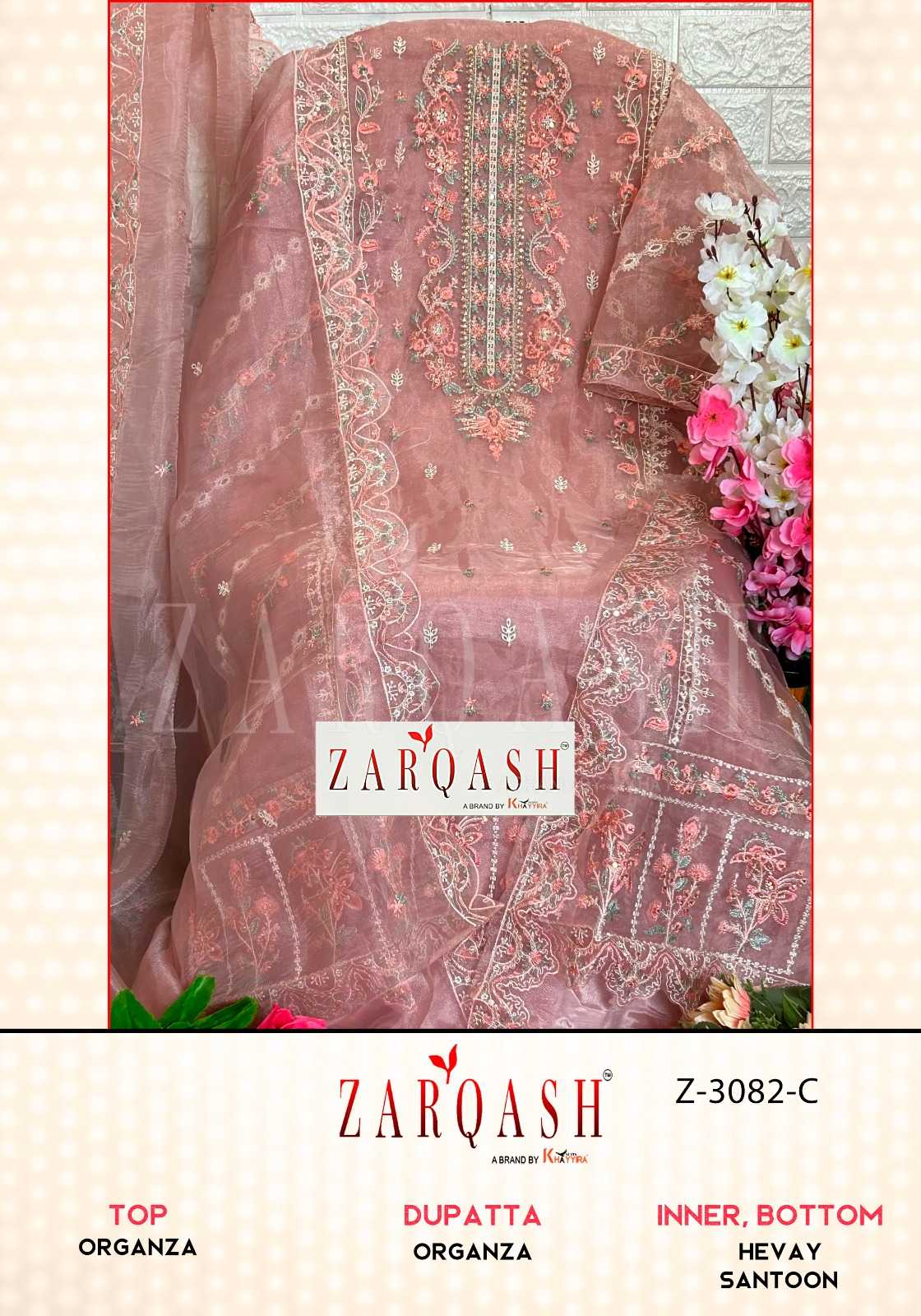 Ynf Organza KESH180 ZARQASH Z-3082 Suits & Dresses Islamic Clothing Festive Collections Wholesale Pakistani Suits Unstitched Suits Embroidered Suits Manufacturer