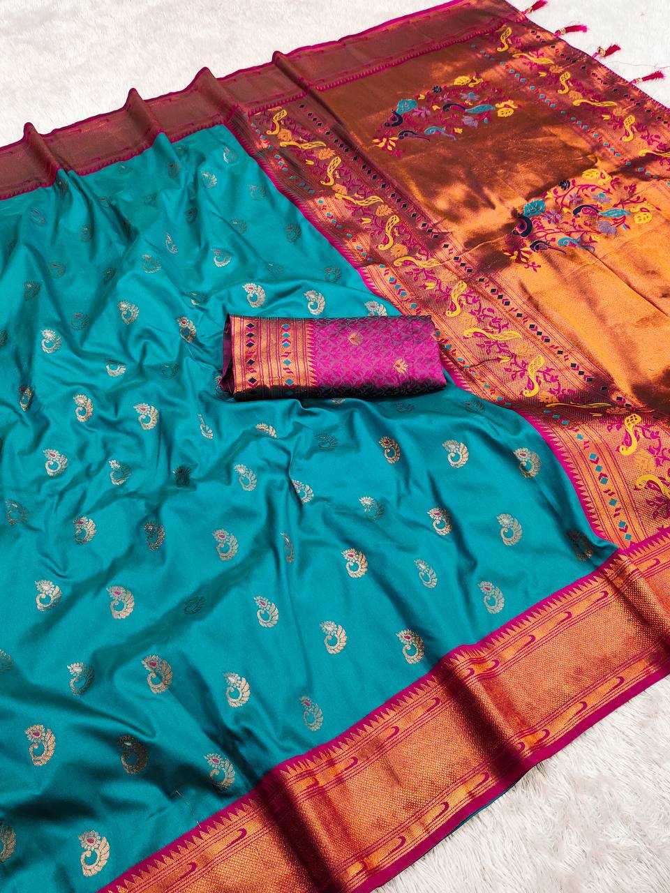 Ynf Paithani Silk RIN150 Nath Paithani -1 Silk Sarees Wholesale Paithani Sarees Heavy Silk Sarees Zari Border Silk Sarees Manufacturer