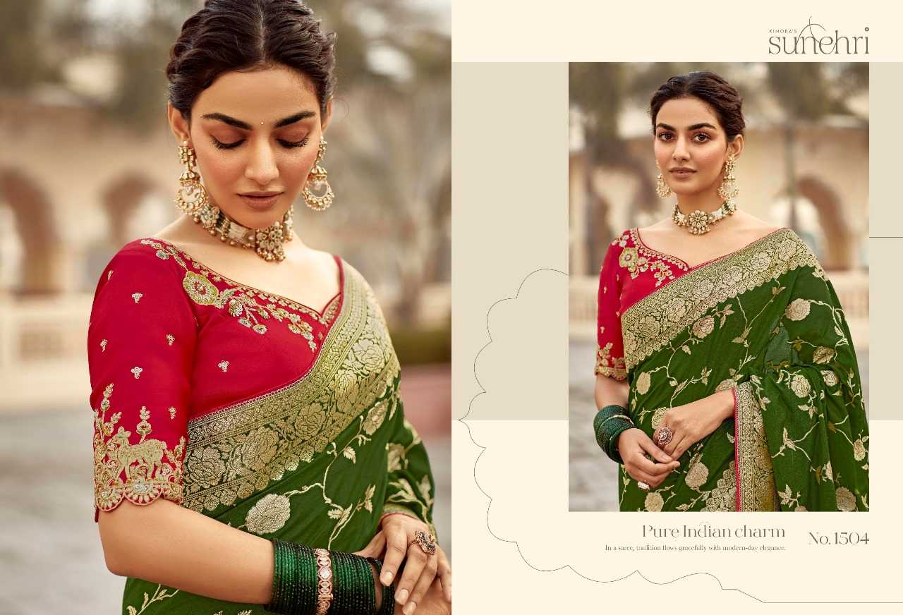 Ynf Fancy RIN184 KIMORA-SUNEHRI RANG MAHAL Sarees Wedding Collections Festive Collections Wholesale Designer Sarees Fancy Sarees Embroidered Sarees Manufacturer
