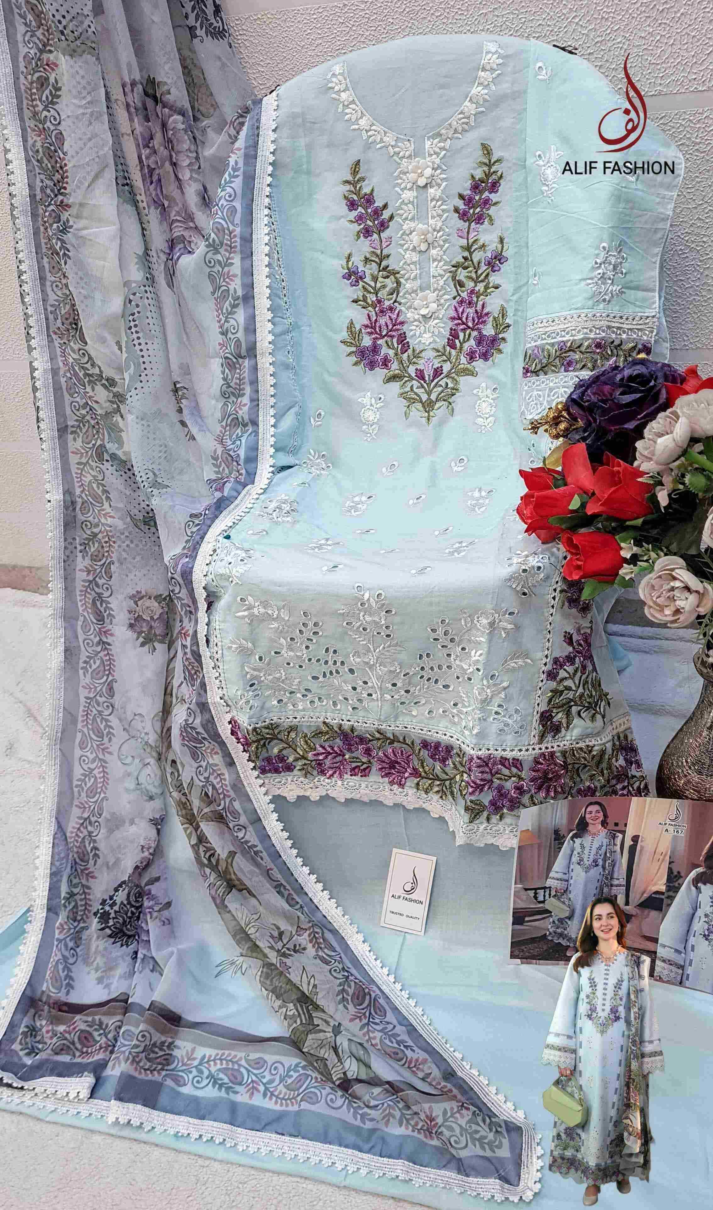 Ynf Pure Cotton KESH444 ALIF FASHION A-167 Suits & Dresses Islamic Clothing Festive Collections Wholesale Pakistani Suits Embroidery Suits Cotton Suits Manufacturer