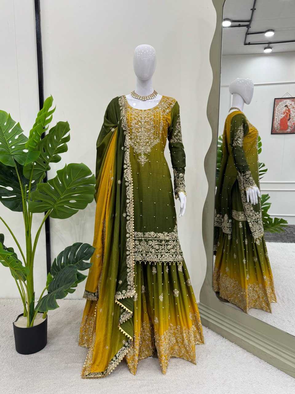 Ynf Chinon Silk RIN133 01 Suits & Dresses Wedding Collections Festive Collections Wholesale Palazzo Suit Ladies Silk Suit Wedding Outfits Manufacturer