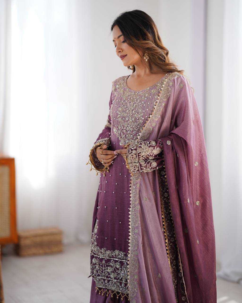 Ynf Chinon Silk RIN133 01 Suits & Dresses Wedding Collections Festive Collections Wholesale Palazzo Suit Ladies Silk Suit Wedding Outfits Manufacturer