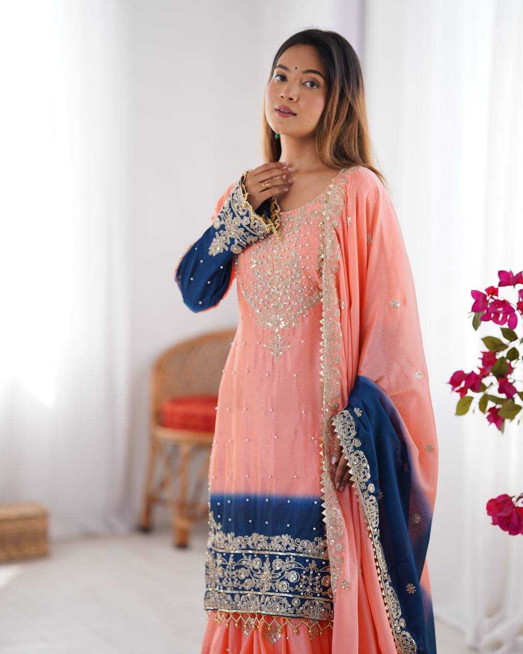 Ynf Chinon Silk RIN133 01 Suits & Dresses Wedding Collections Festive Collections Wholesale Palazzo Suit Ladies Silk Suit Wedding Outfits Manufacturer
