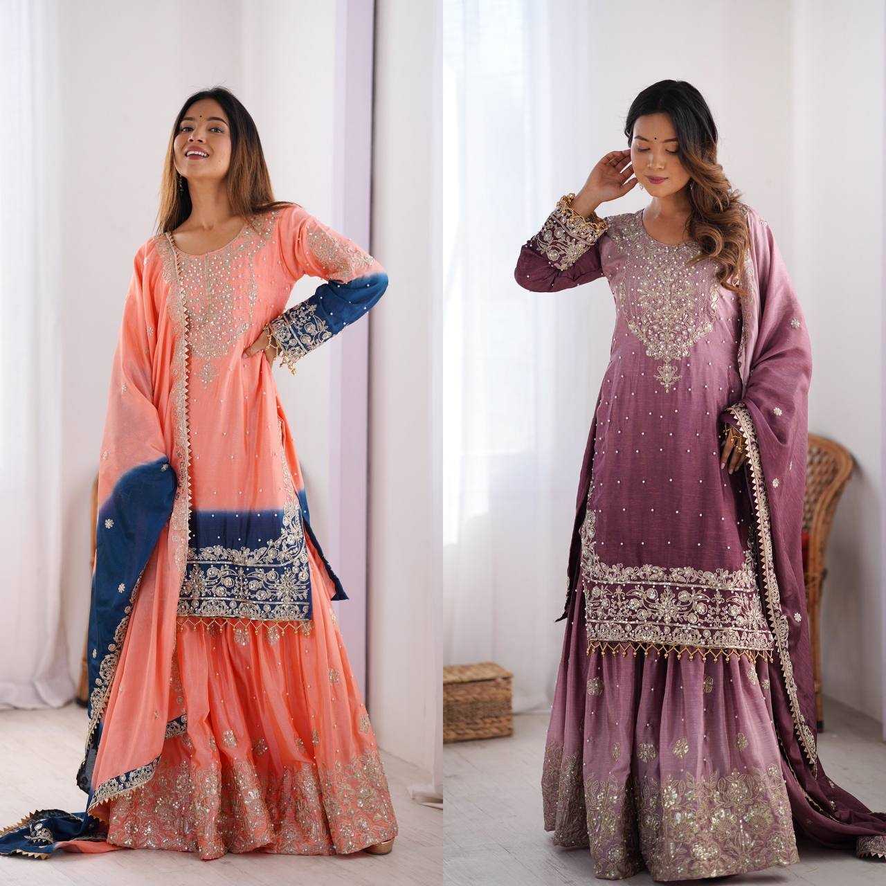 Ynf Chinon Silk RIN133 01 Suits & Dresses Wedding Collections Festive Collections Wholesale Palazzo Suit Ladies Silk Suit Wedding Outfits Manufacturer
