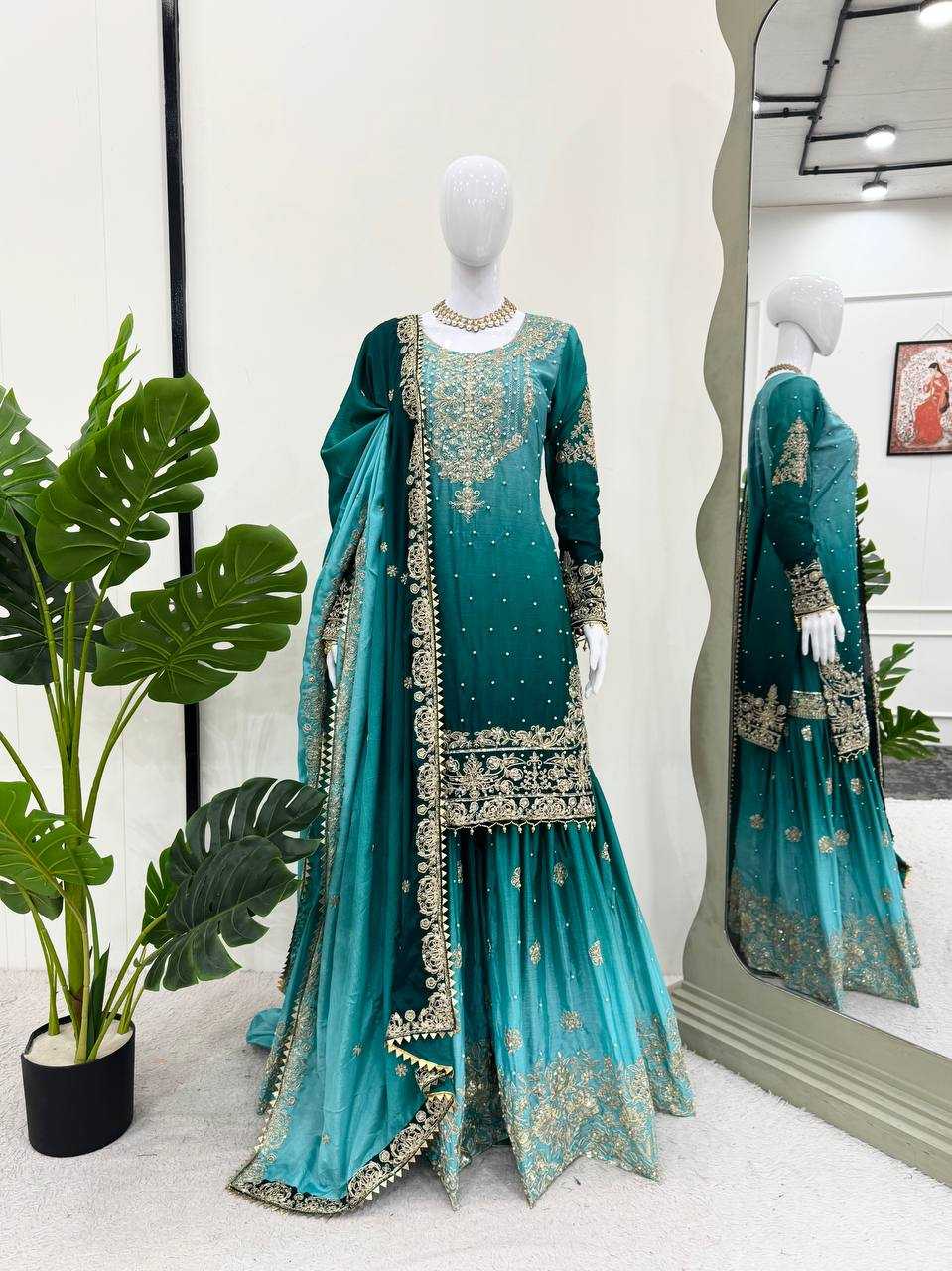 Ynf Chinon Silk RIN133 01 Suits & Dresses Wedding Collections Festive Collections Wholesale Palazzo Suit Ladies Silk Suit Wedding Outfits Manufacturer
