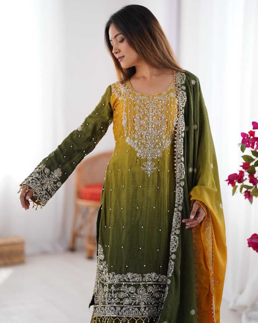 Ynf Chinon Silk RIN133 01 Suits & Dresses Wedding Collections Festive Collections Wholesale Palazzo Suit Ladies Silk Suit Wedding Outfits Manufacturer