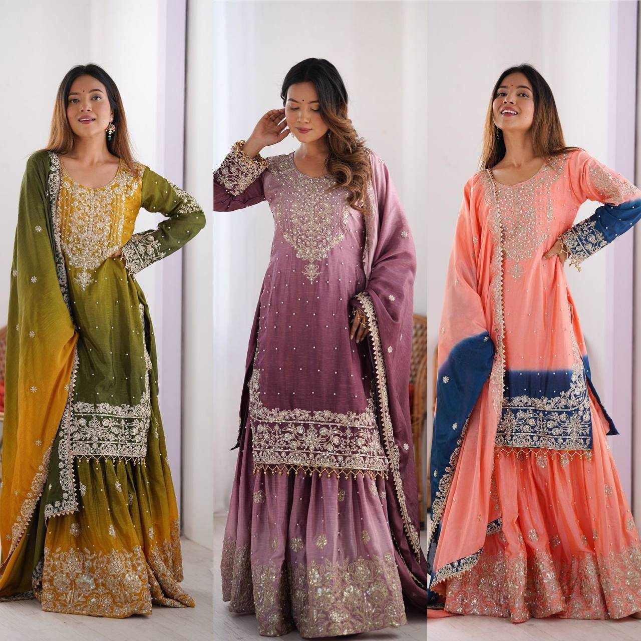 Ynf Chinon Silk RIN133 01 Suits & Dresses Wedding Collections Festive Collections Wholesale Palazzo Suit Ladies Silk Suit Wedding Outfits Manufacturer