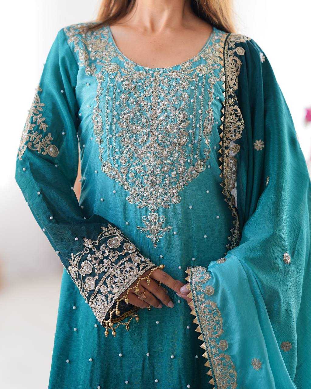 Ynf Chinon Silk RIN133 01 Suits & Dresses Wedding Collections Festive Collections Wholesale Palazzo Suit Ladies Silk Suit Wedding Outfits Manufacturer