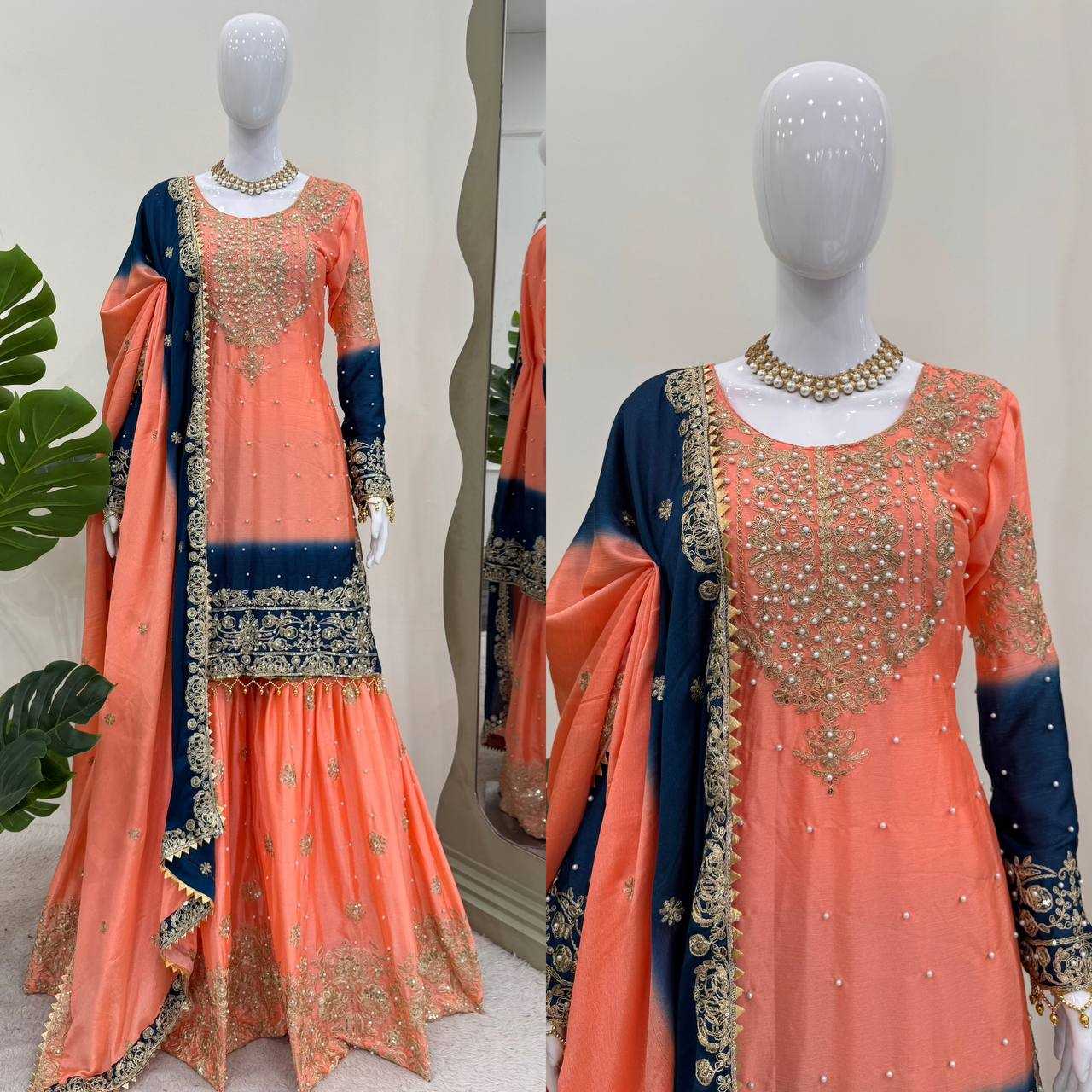 Ynf Chinon Silk RIN133 01 Suits & Dresses Wedding Collections Festive Collections Wholesale Palazzo Suit Ladies Silk Suit Wedding Outfits Manufacturer