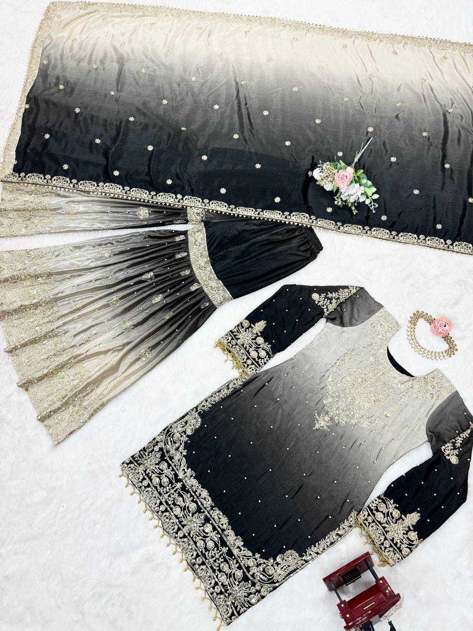 Ynf Chinon Silk RIN133 01 Suits & Dresses Wedding Collections Festive Collections Wholesale Palazzo Suit Ladies Silk Suit Wedding Outfits Manufacturer