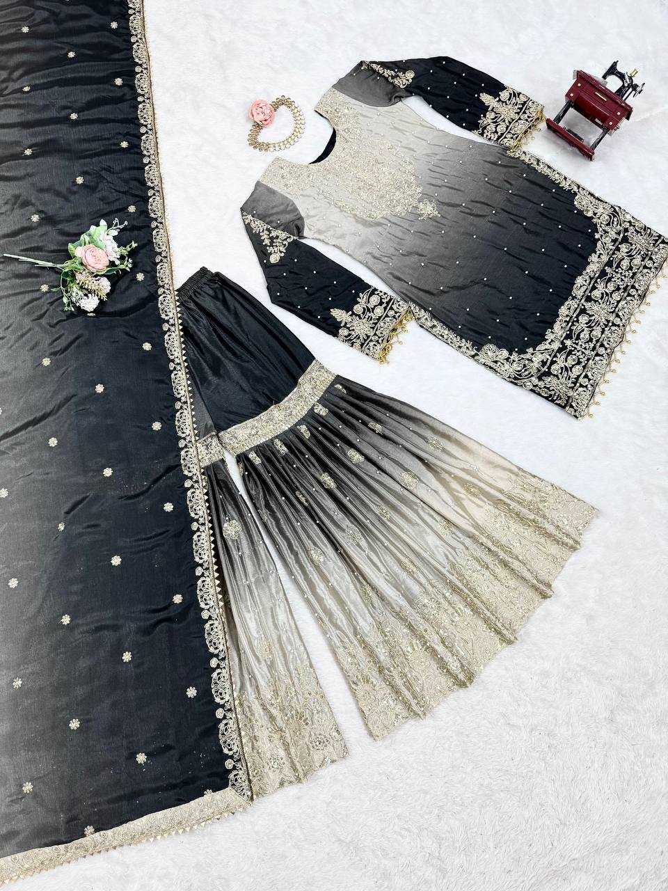 Ynf Chinon Silk RIN133 01 Suits & Dresses Wedding Collections Festive Collections Wholesale Palazzo Suit Ladies Silk Suit Wedding Outfits Manufacturer