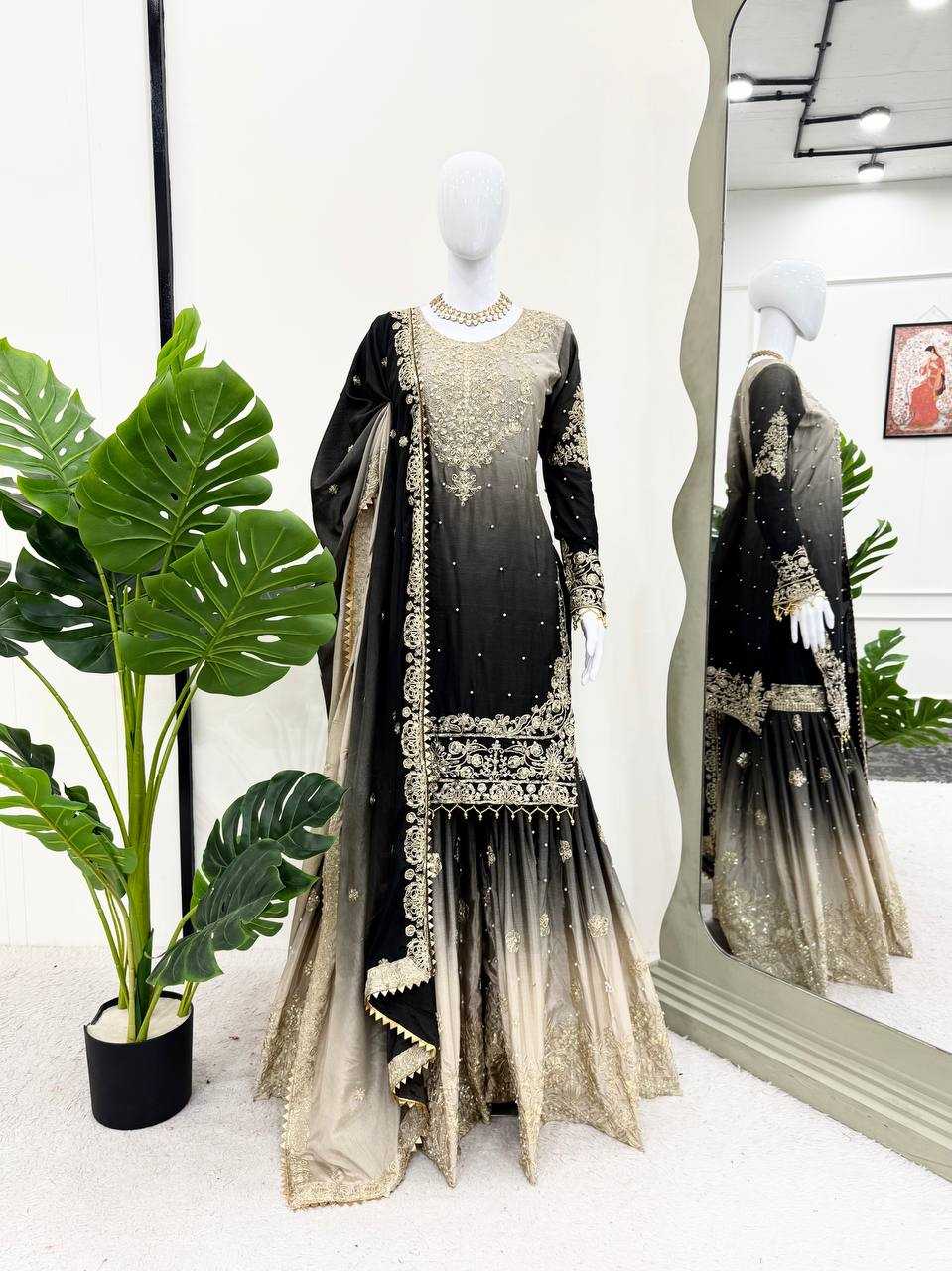 Ynf Chinon Silk RIN133 01 Suits & Dresses Wedding Collections Festive Collections Wholesale Palazzo Suit Ladies Silk Suit Wedding Outfits Manufacturer