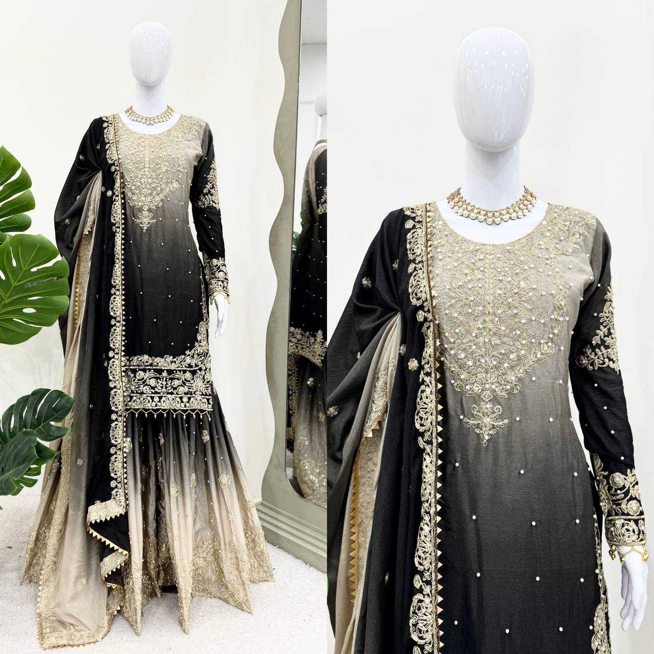 Ynf Chinon Silk RIN133 01 Suits & Dresses Wedding Collections Festive Collections Wholesale Palazzo Suit Ladies Silk Suit Wedding Outfits Manufacturer
