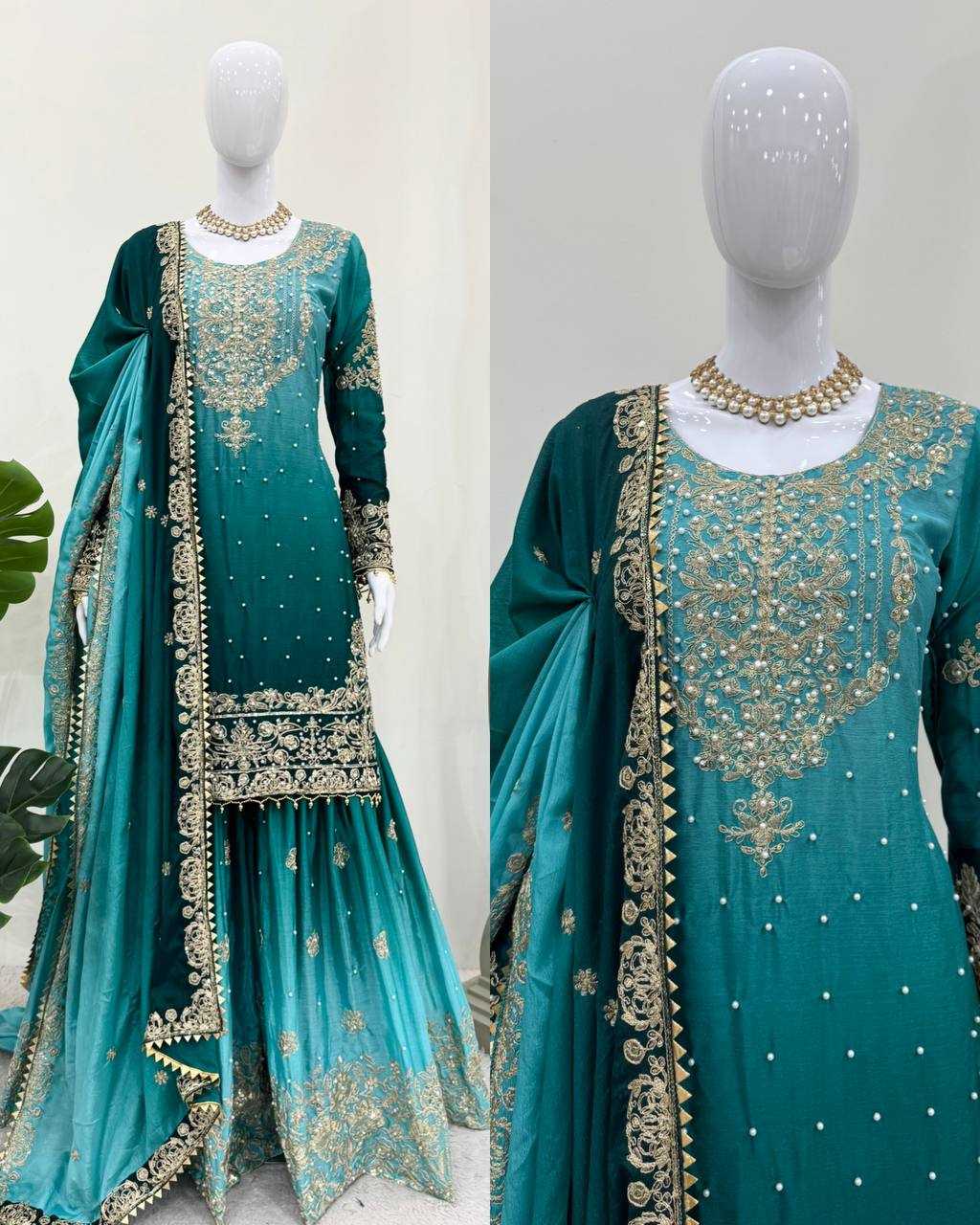 Ynf Chinon Silk RIN133 01 Suits & Dresses Wedding Collections Festive Collections Wholesale Palazzo Suit Ladies Silk Suit Wedding Outfits Manufacturer