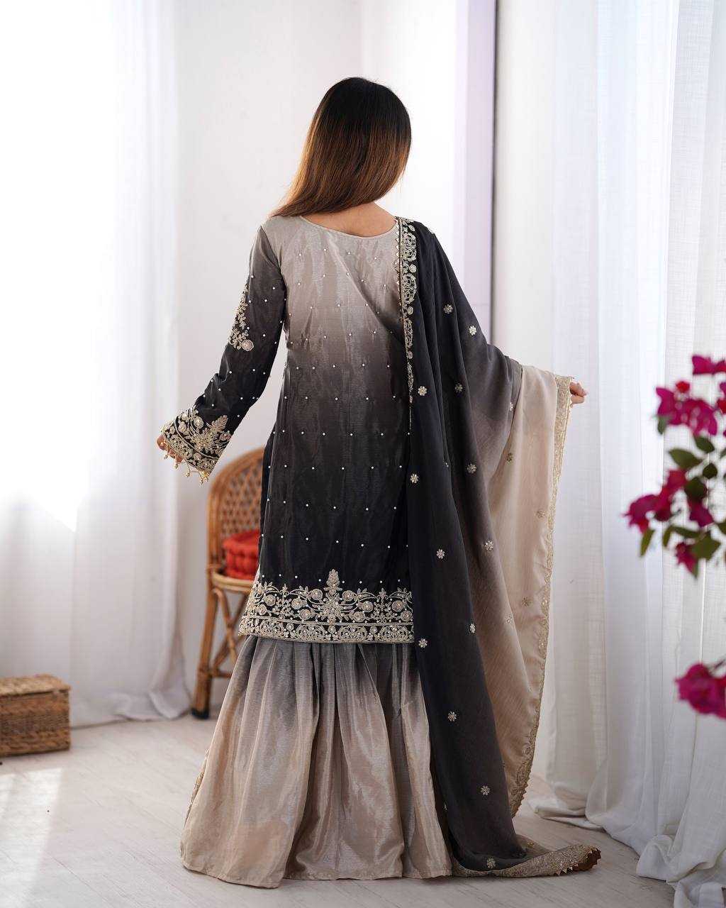 Ynf Chinon Silk RIN133 01 Suits & Dresses Wedding Collections Festive Collections Wholesale Palazzo Suit Ladies Silk Suit Wedding Outfits Manufacturer