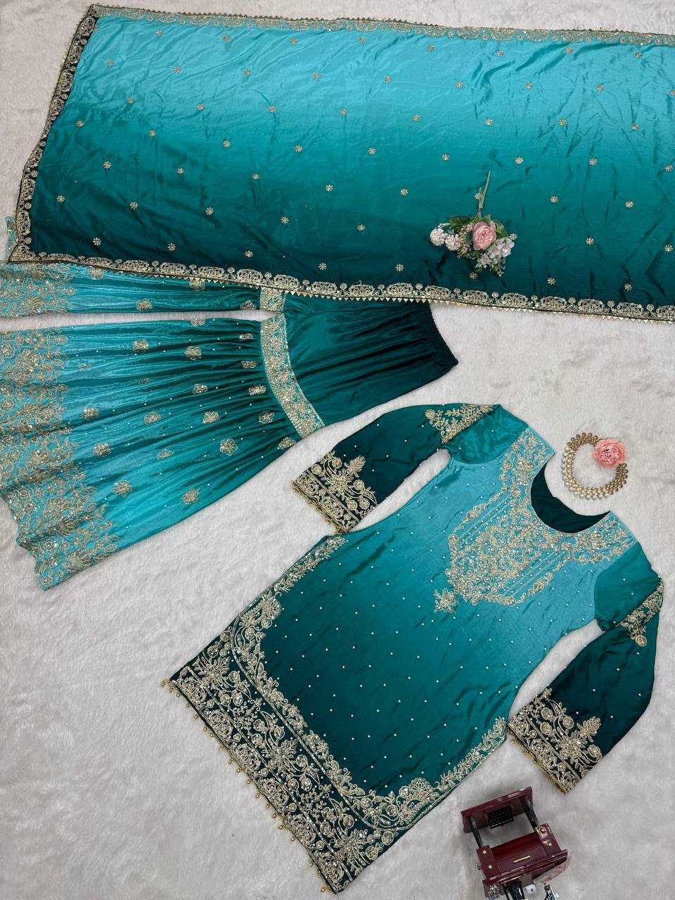 Ynf Chinon Silk RIN133 01 Suits & Dresses Wedding Collections Festive Collections Wholesale Palazzo Suit Ladies Silk Suit Wedding Outfits Manufacturer