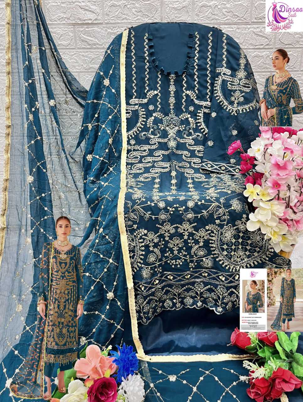Ynf Faux Georgette RIN197 DINSAA SUIT 234 Suits & Dresses Islamic Clothing Festive Collections Wholesale Pakistani Suits Kashmiri Suits Semi Stitched Suits Manufacturer