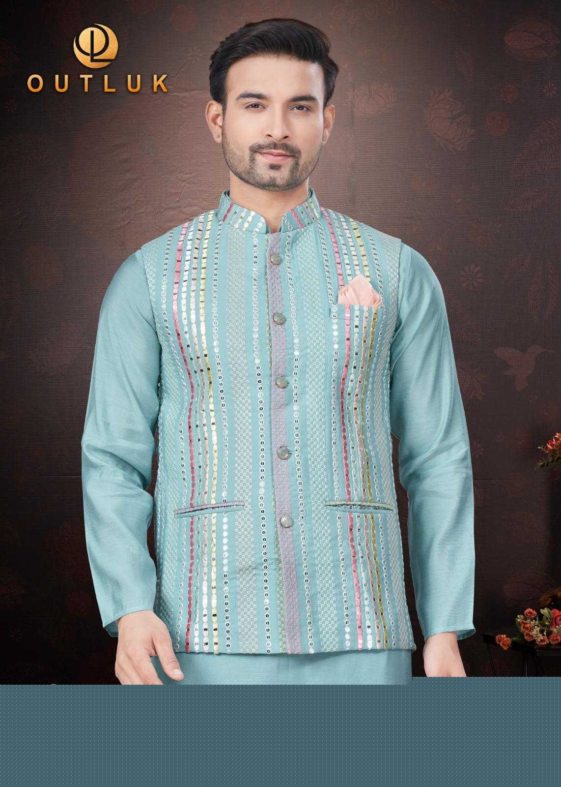 Ynf Pure Silk RIN197 Outluk Wedding Collection Vol 19 Mens Wear Wedding Collections Festive Collections Wholesale Mens Kurtas Mens Kurta Pyjama Silk Kurta Manufacturer