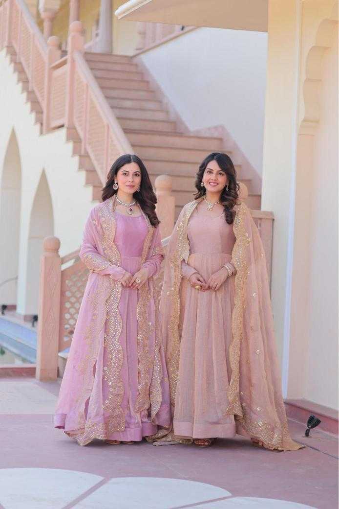 Ynf Chinon KESH481 BRIGHT Gowns Wedding Collections Festive Collections Wholesale Embroidery Gowns Chiffon Gowns Gown With Cancan Manufacturer