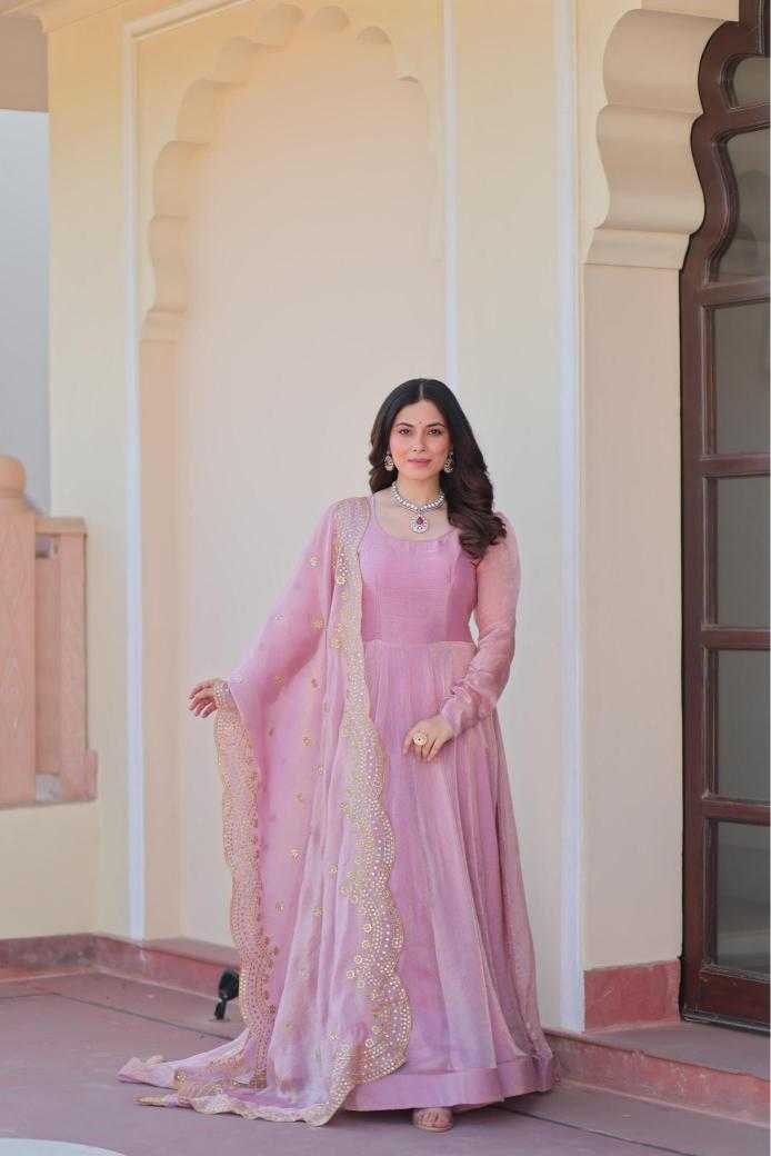 Ynf Chinon KESH481 BRIGHT Gowns Wedding Collections Festive Collections Wholesale Embroidery Gowns Chiffon Gowns Gown With Cancan Manufacturer