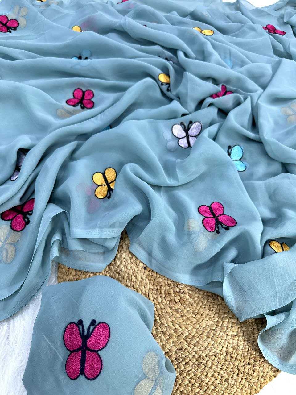 Ynf Georgette KESH488 GAMTHI Sarees Wholesale Fancy Sarees Georgette Sarees Embroidered Sarees Manufacturer