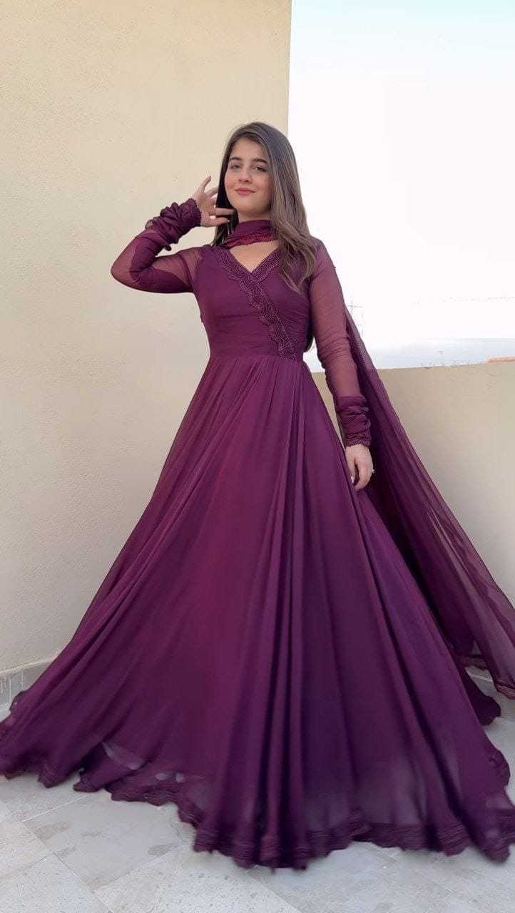 Ynf Georgette RIN157 PC-2921 Gowns Festive Collections Plus Size Collections Wholesale Georgette Gown Gown With Dupatta Full Sleeve Gowns Manufacturer