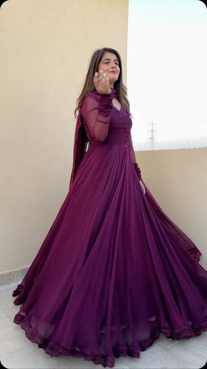 Ynf Georgette RIN157 PC-2921 Gowns Festive Collections Plus Size Collections Wholesale Georgette Gown Gown With Dupatta Full Sleeve Gowns Manufacturer