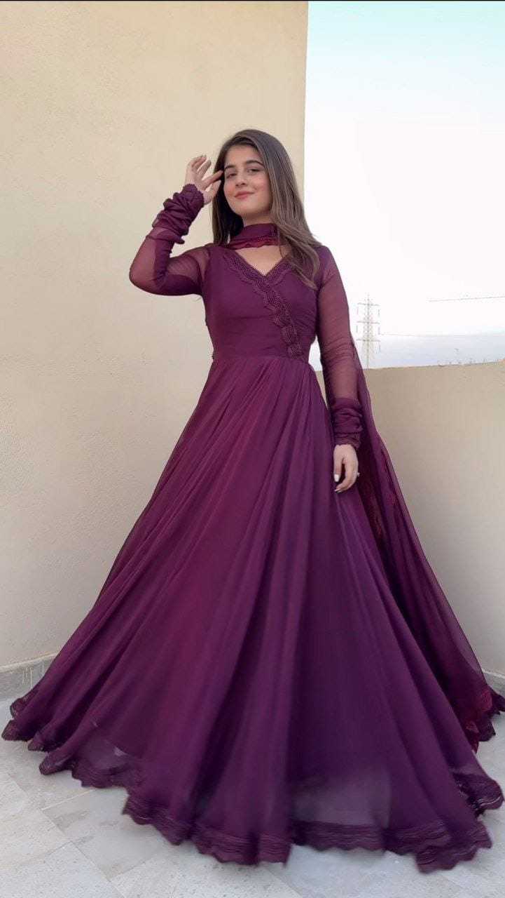 Ynf Georgette RIN157 PC-2921 Gowns Festive Collections Plus Size Collections Wholesale Georgette Gown Gown With Dupatta Full Sleeve Gowns Manufacturer