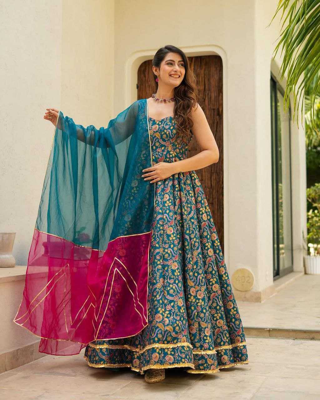 Ynf Organza KESH154 1147 Gowns Wholesale Printed Gowns Anarkali Gown Long Gowns Sleeveless Gowns Manufacturer