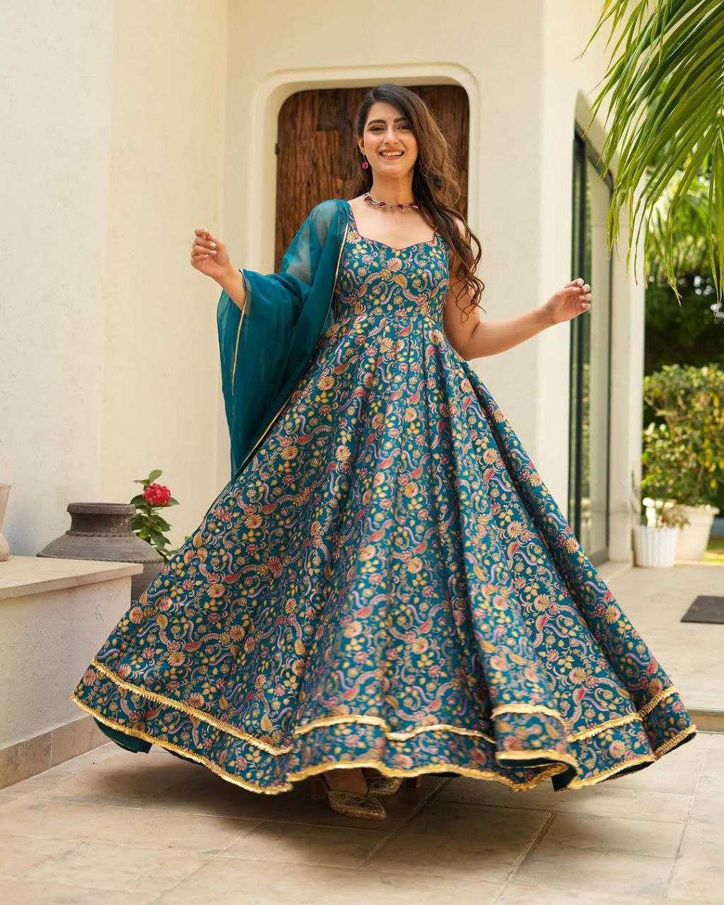 Ynf Organza KESH154 1147 Gowns Wholesale Printed Gowns Anarkali Gown Long Gowns Sleeveless Gowns Manufacturer