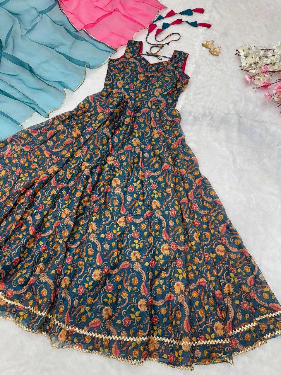 Ynf Organza KESH154 1147 Gowns Wholesale Printed Gowns Anarkali Gown Long Gowns Sleeveless Gowns Manufacturer