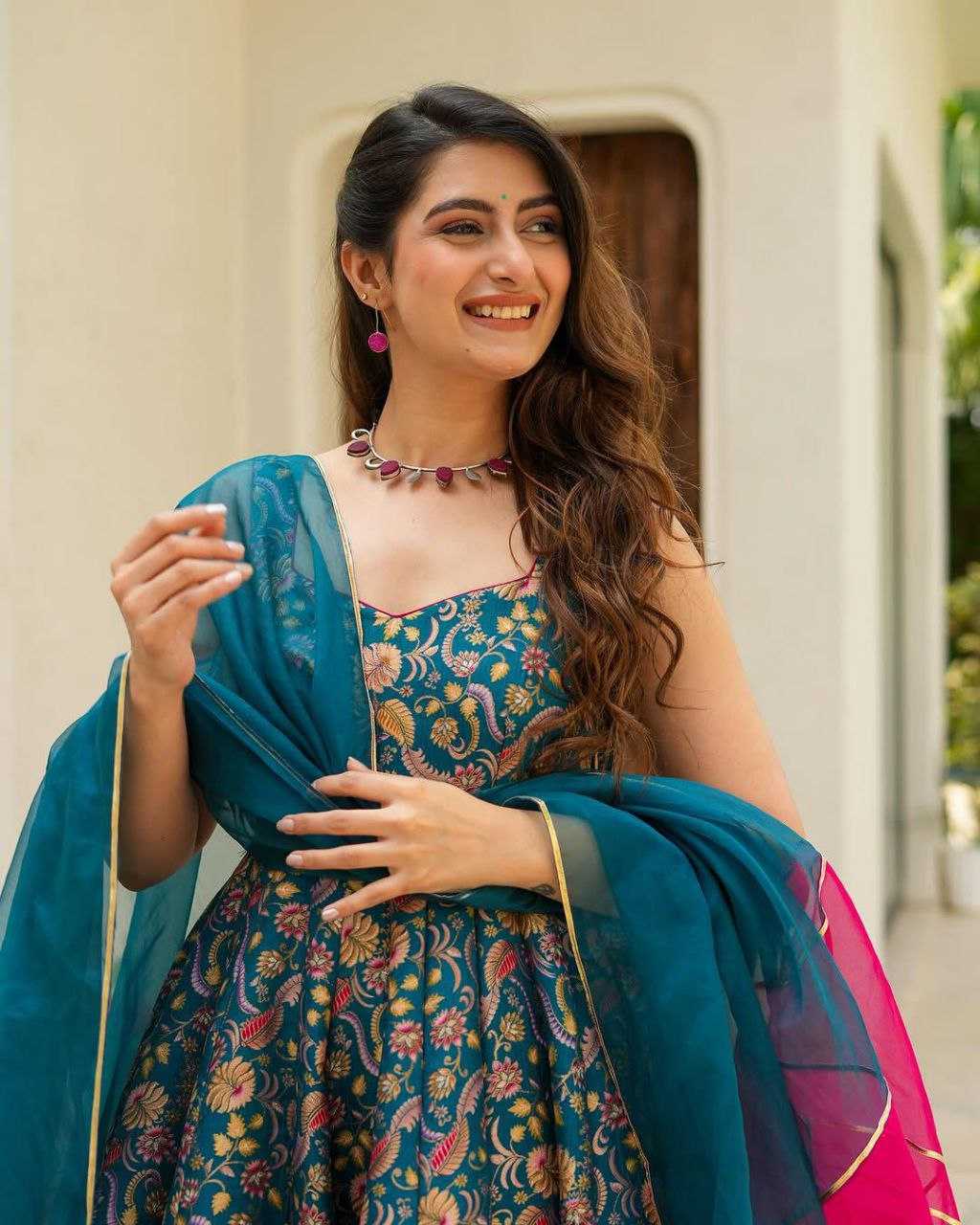 Ynf Organza KESH154 1147 Gowns Wholesale Printed Gowns Anarkali Gown Long Gowns Sleeveless Gowns Manufacturer