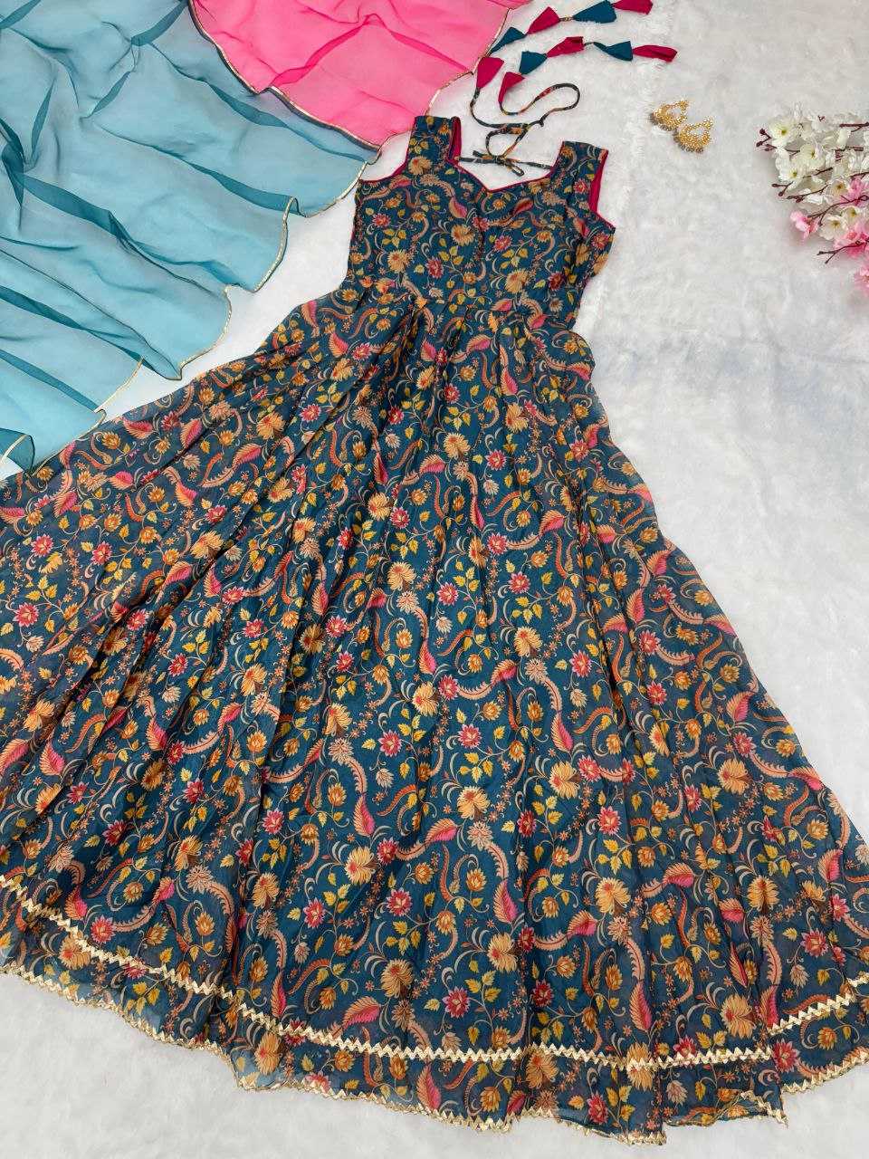 Ynf Organza KESH154 1147 Gowns Wholesale Printed Gowns Anarkali Gown Long Gowns Sleeveless Gowns Manufacturer