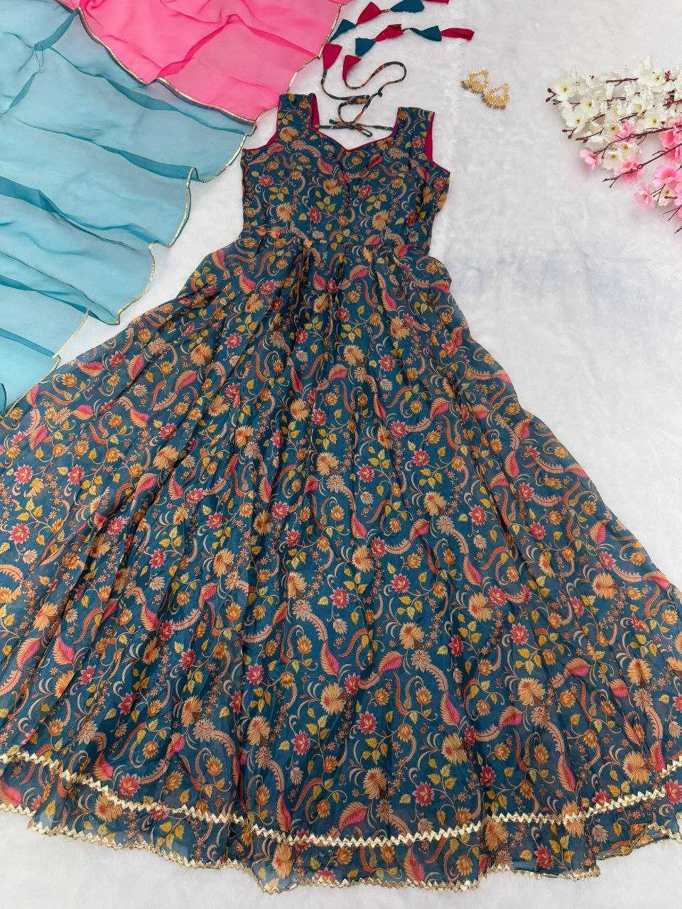 Ynf Organza KESH154 1147 Gowns Wholesale Printed Gowns Anarkali Gown Long Gowns Sleeveless Gowns Manufacturer