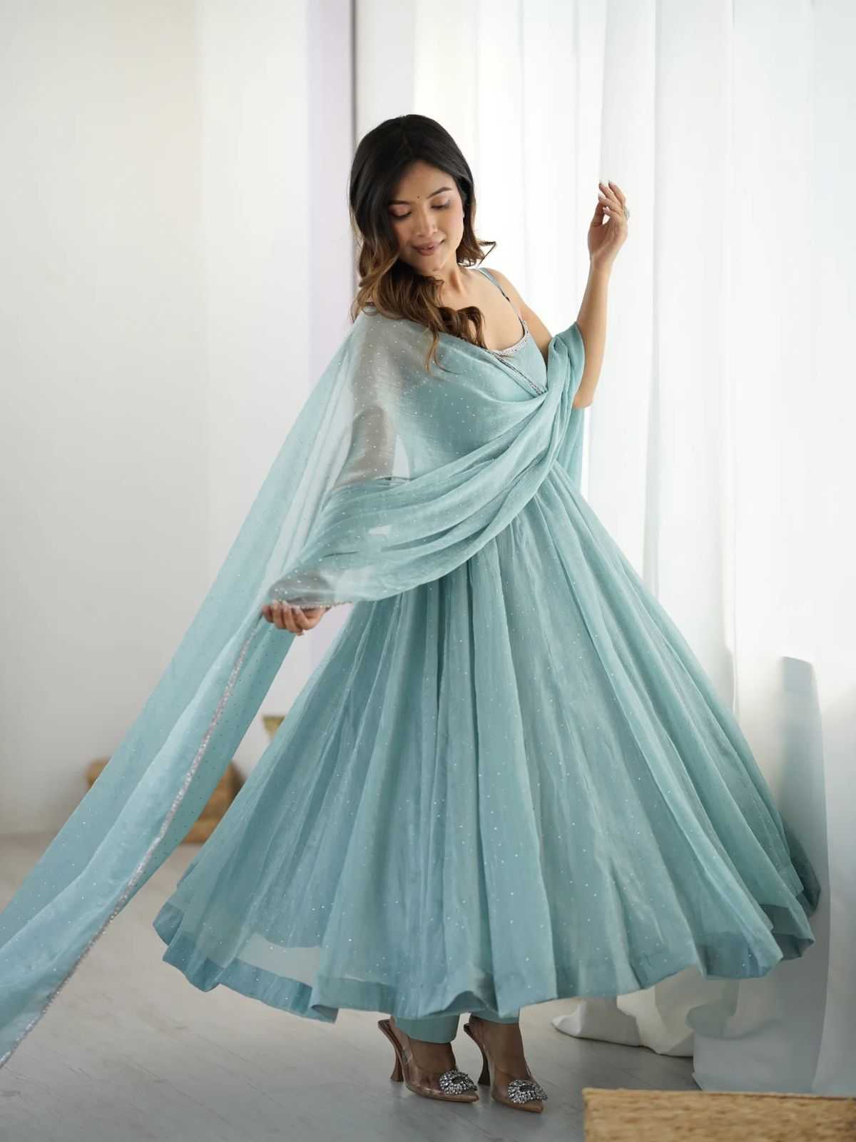 Ynf Burberry Silk RIN157 3192 Gowns Wedding Collections Festive Collections Wholesale Designer Gowns Silk Gowns Blue Gown Manufacturer