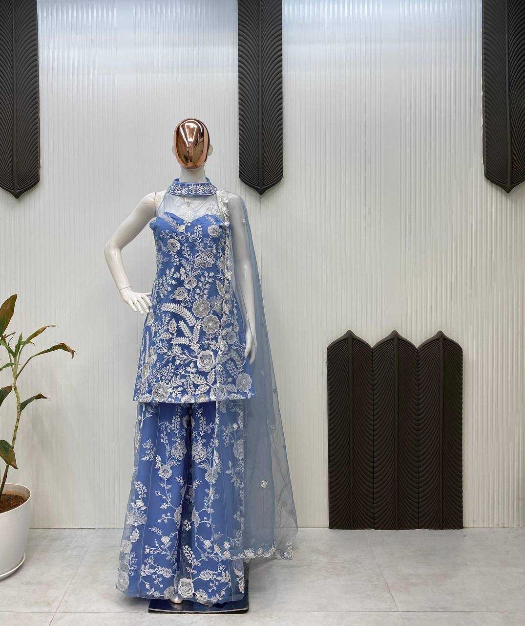 Ynf Butterfly Net RIN141 1945 Suits & Dresses Wedding Collections Festive Collections Wholesale Embroidery Suits Palazzo Suit Net Suit Manufacturer