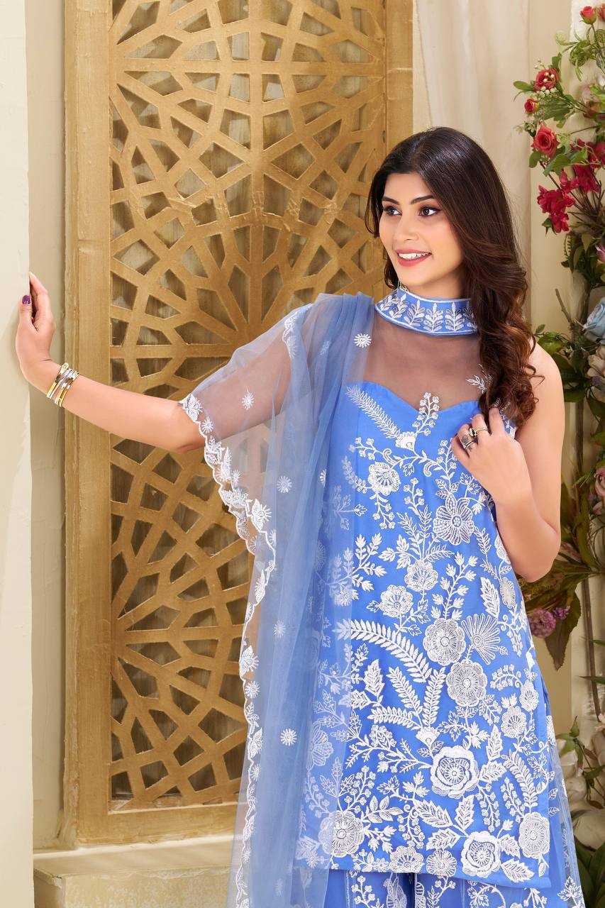 Ynf Butterfly Net RIN141 1945 Suits & Dresses Wedding Collections Festive Collections Wholesale Embroidery Suits Palazzo Suit Net Suit Manufacturer