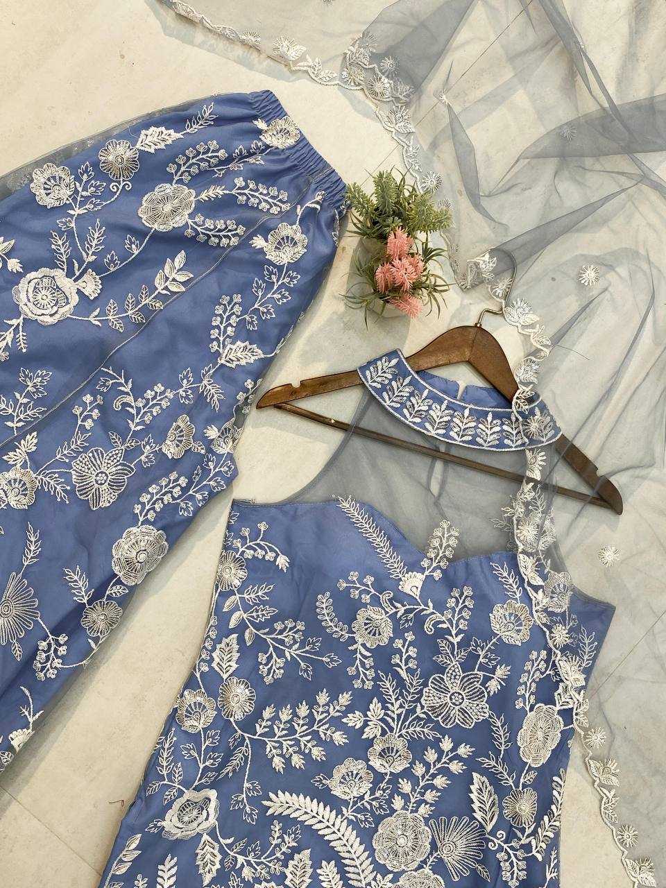 Ynf Butterfly Net RIN141 1945 Suits & Dresses Wedding Collections Festive Collections Wholesale Embroidery Suits Palazzo Suit Net Suit Manufacturer