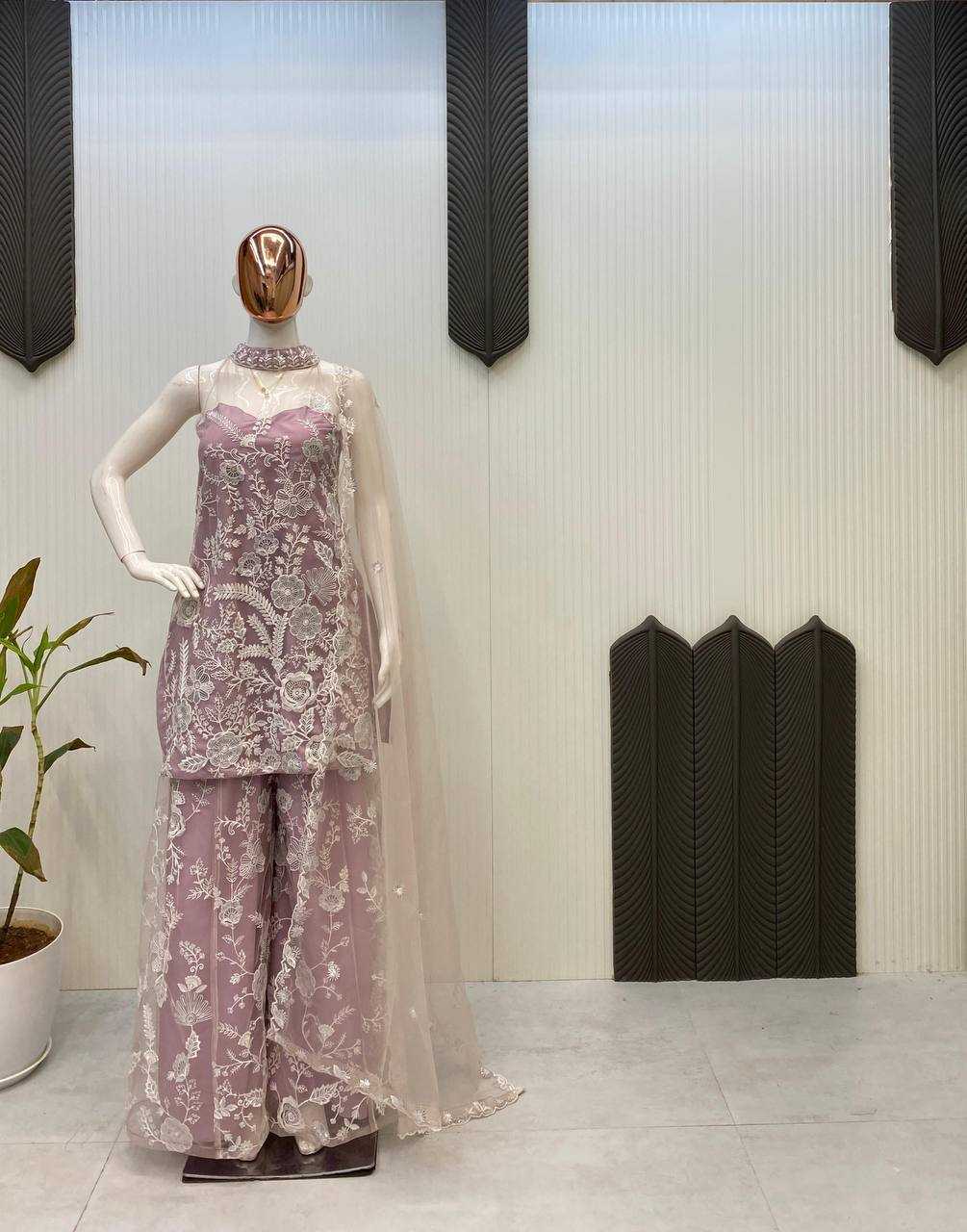 Ynf Butterfly Net RIN141 1945 Suits & Dresses Wedding Collections Festive Collections Wholesale Embroidery Suits Palazzo Suit Net Suit Manufacturer