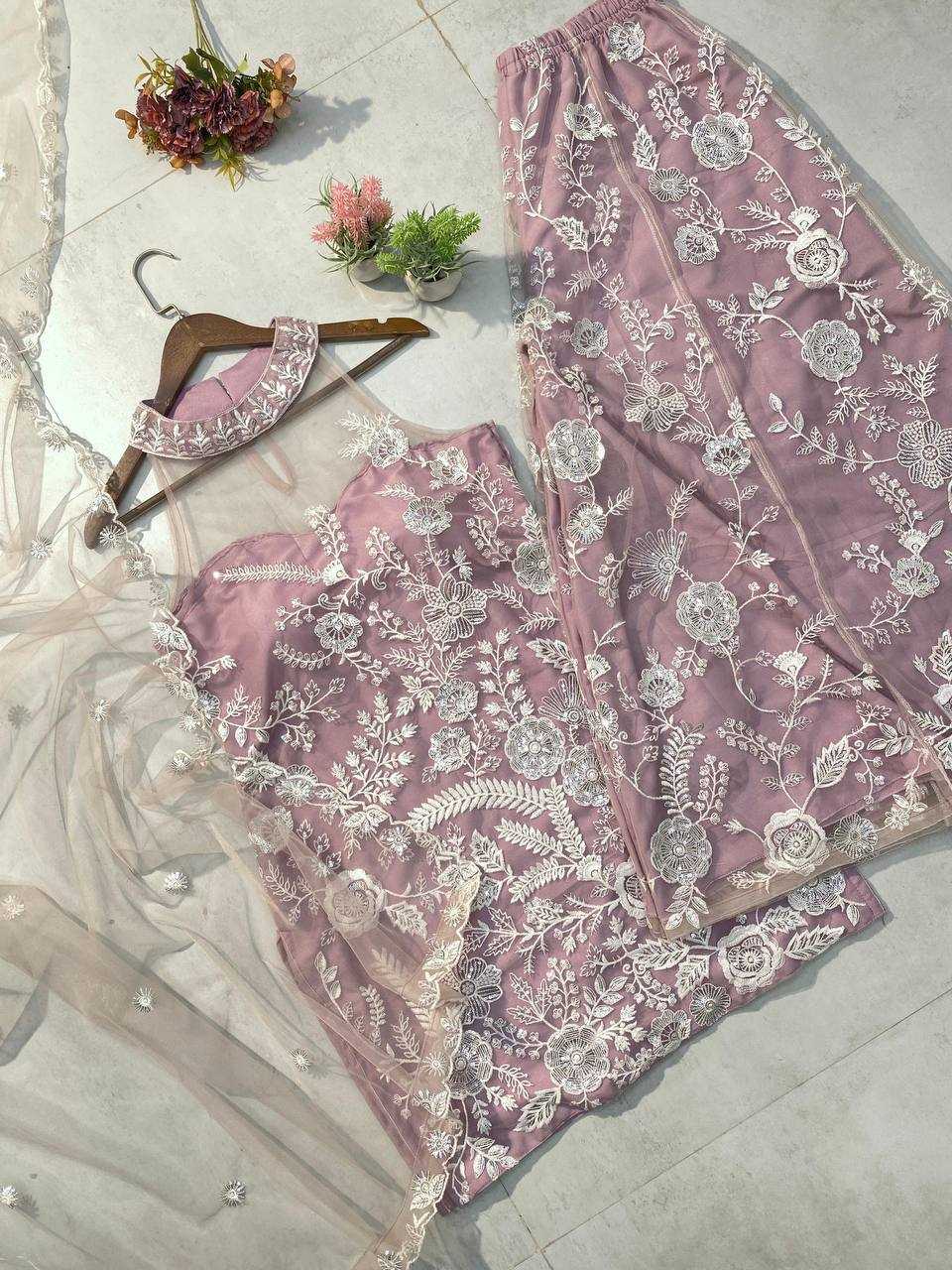 Ynf Butterfly Net RIN141 1945 Suits & Dresses Wedding Collections Festive Collections Wholesale Embroidery Suits Palazzo Suit Net Suit Manufacturer